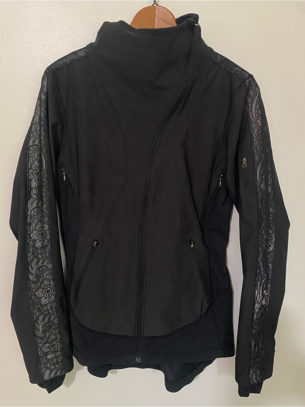 lululemon athletica Black Lace-Trim Bomber Jacket Reflective